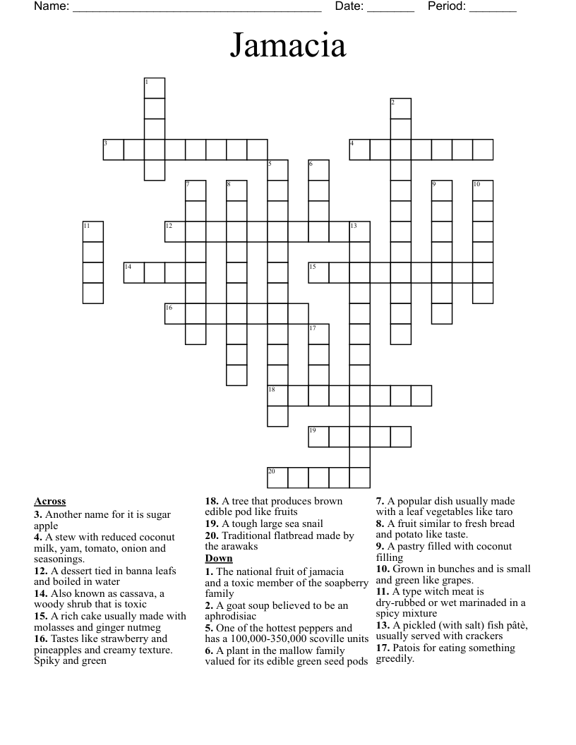 Jamacia  Crossword