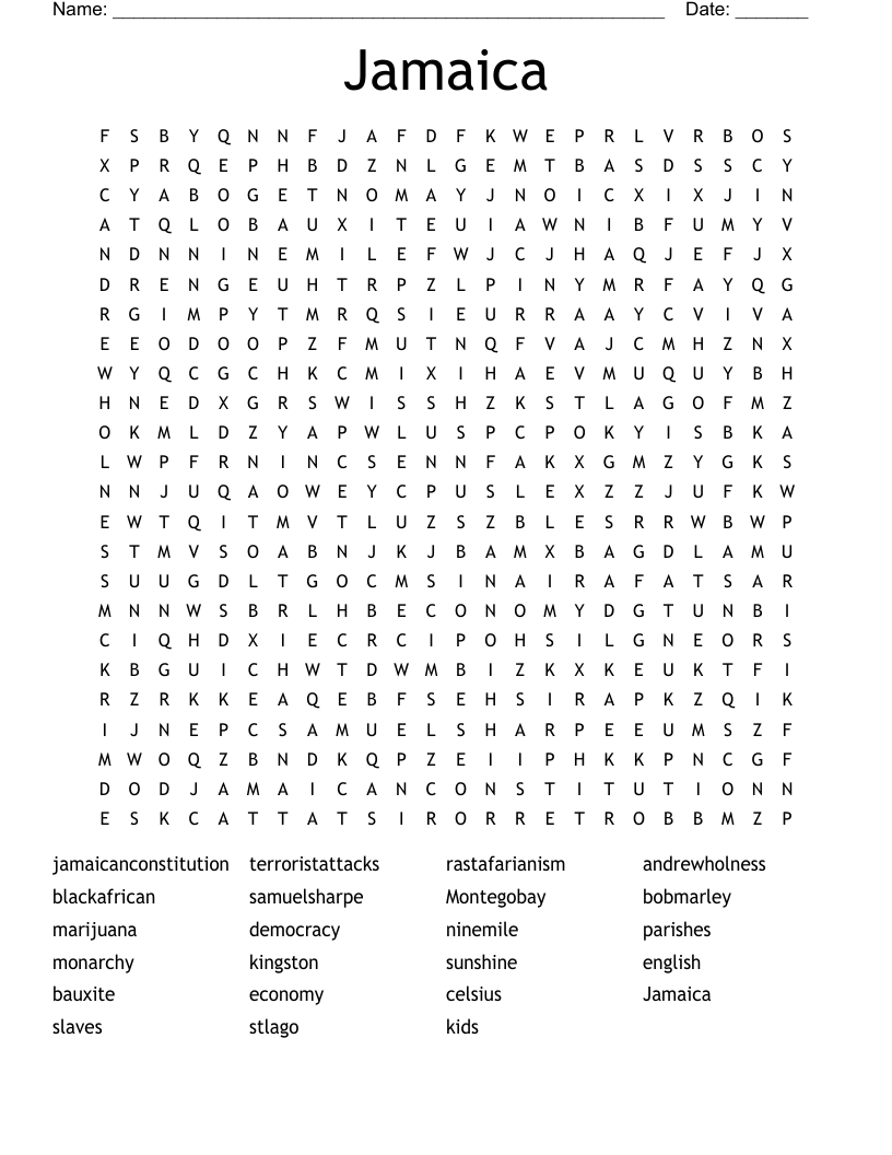 Jamaica Word Search