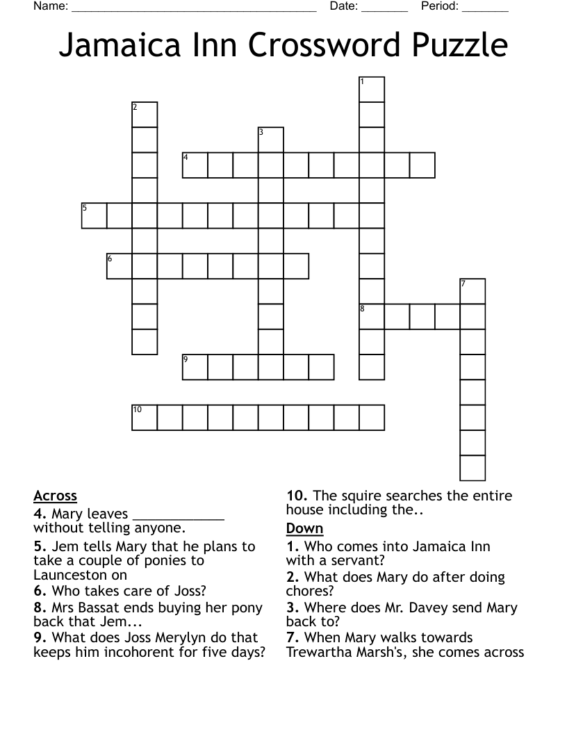 Jamaica Inn Crossword Puzzle