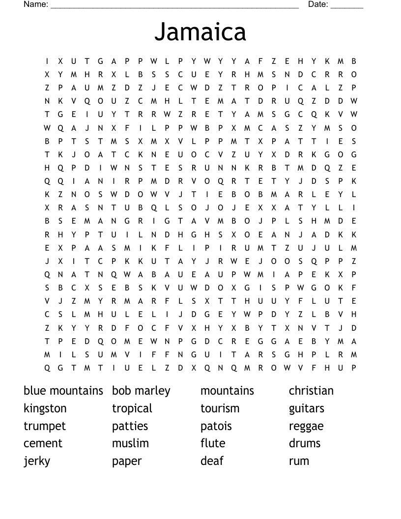 Jamaica  Word Search