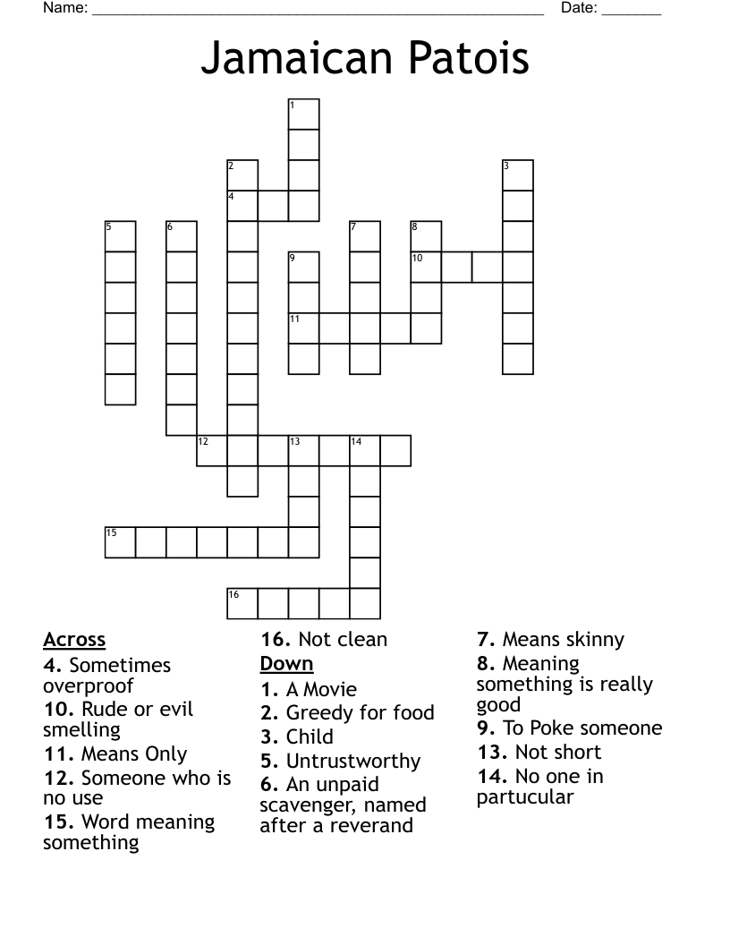 Jamaican Patois Crossword