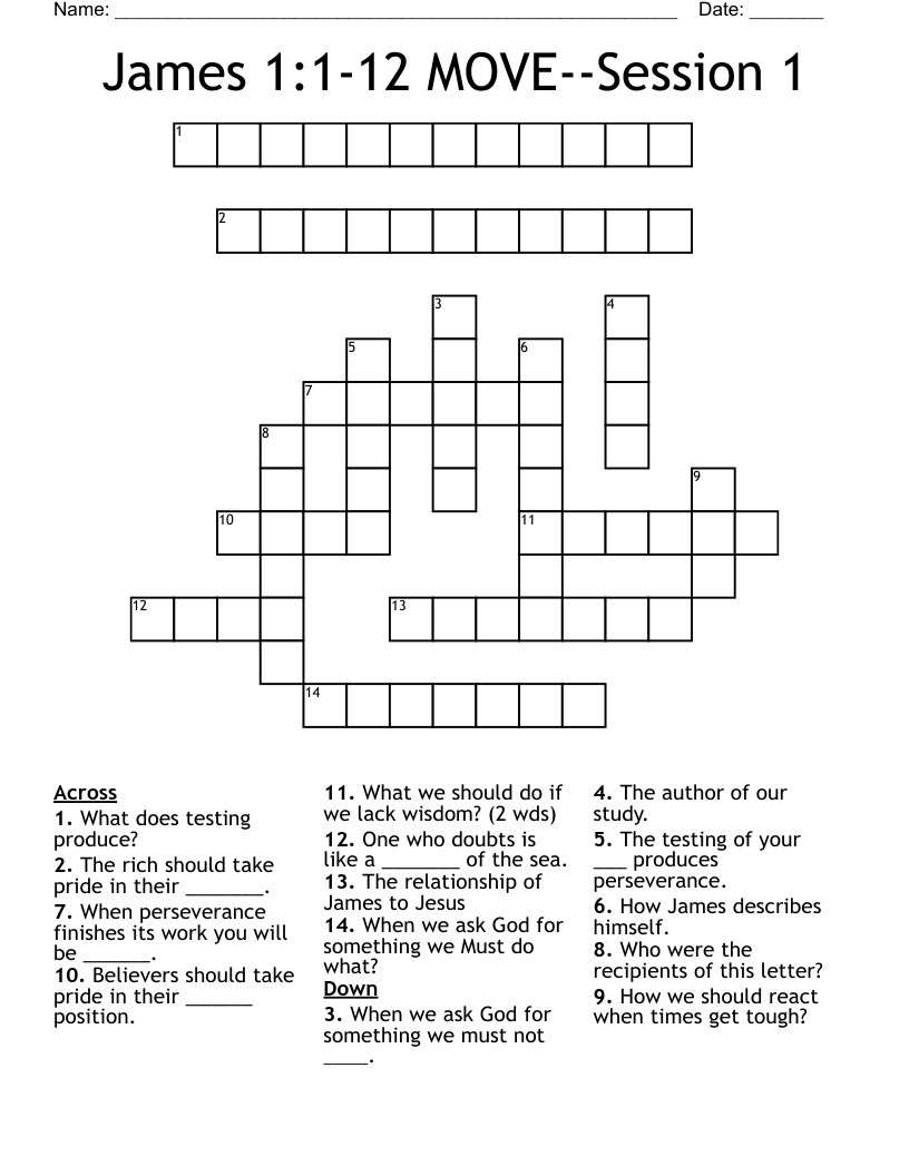 James 1:1-12  MOVE--Session 1 Crossword