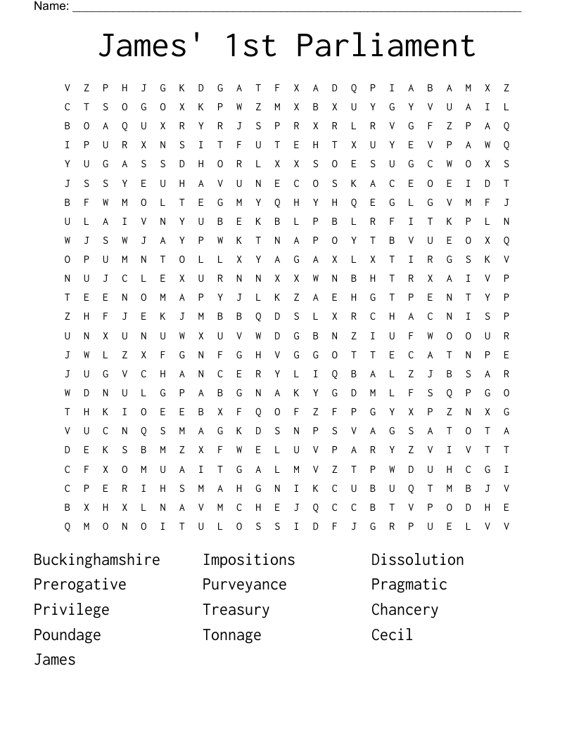 James' 1st Parliament Word Search