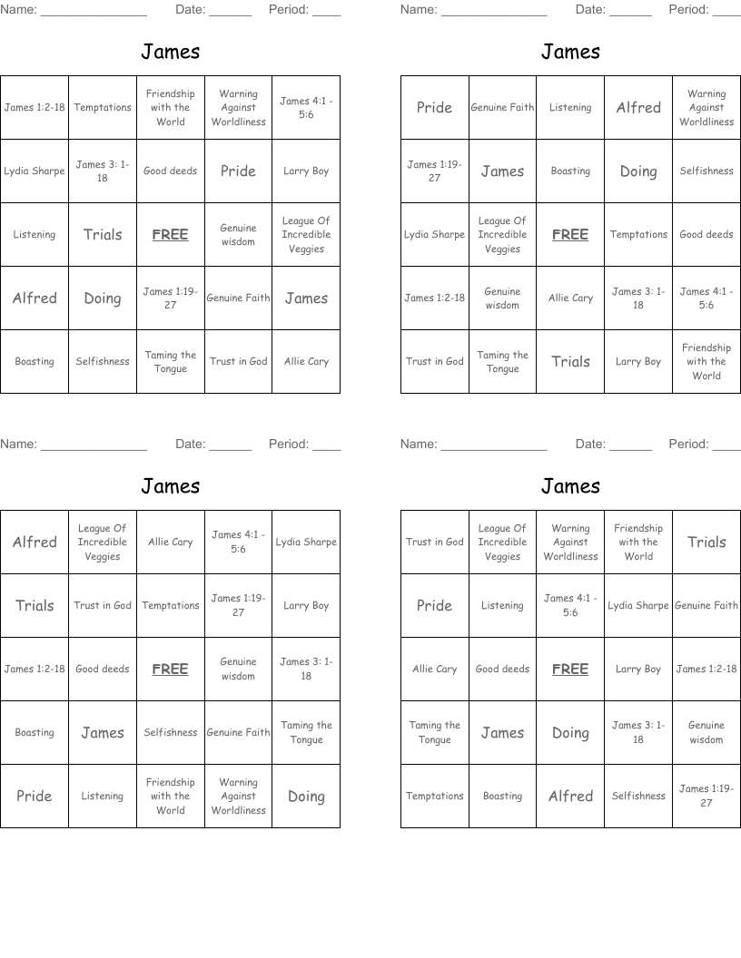 James Bingo Cards
