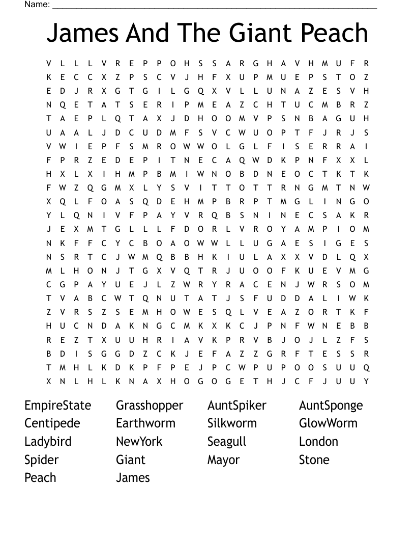 James And The Giant Peach Word Search