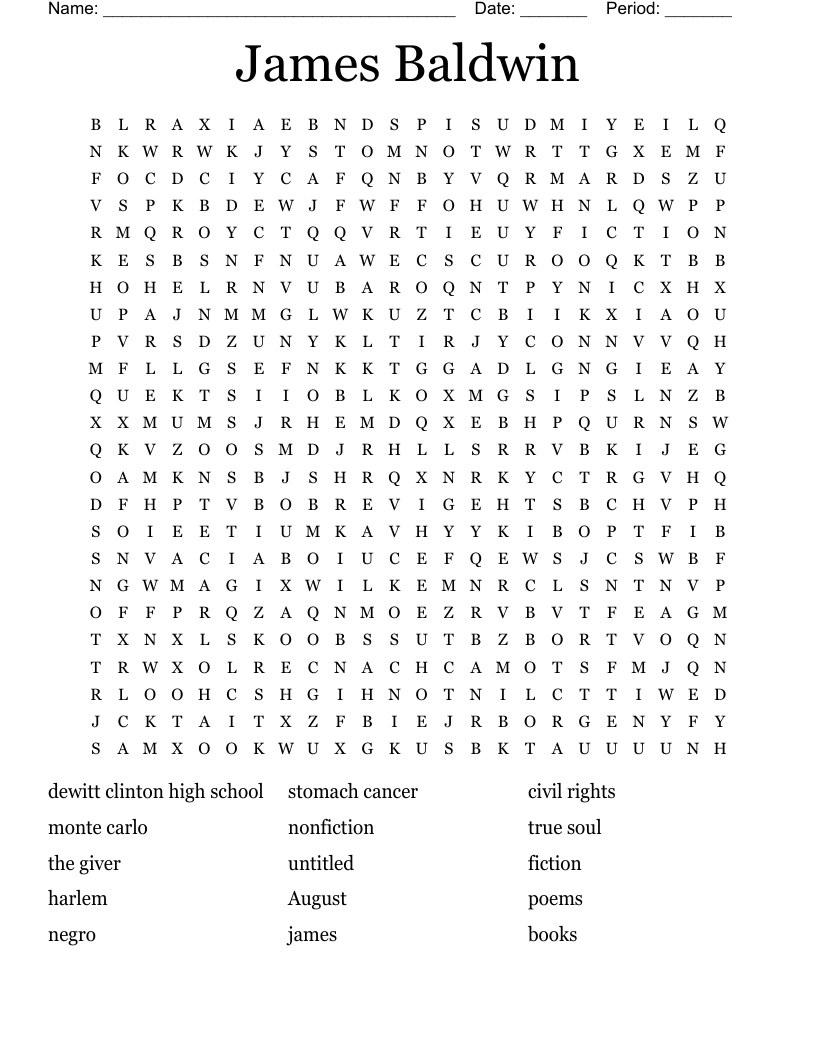James Baldwin Word Search
