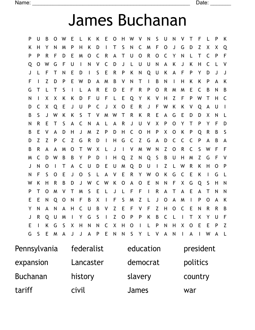 James Buchanan Word Search