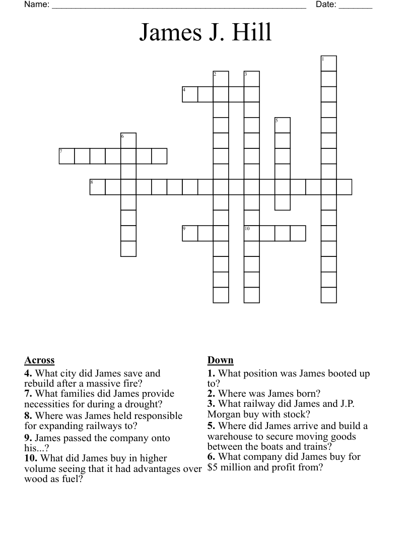 James J. Hill Crossword