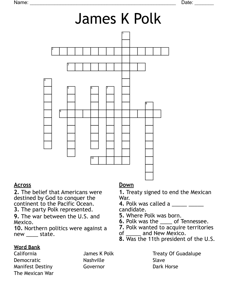 James K Polk Crossword