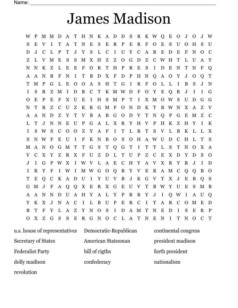 James Madison Word Search