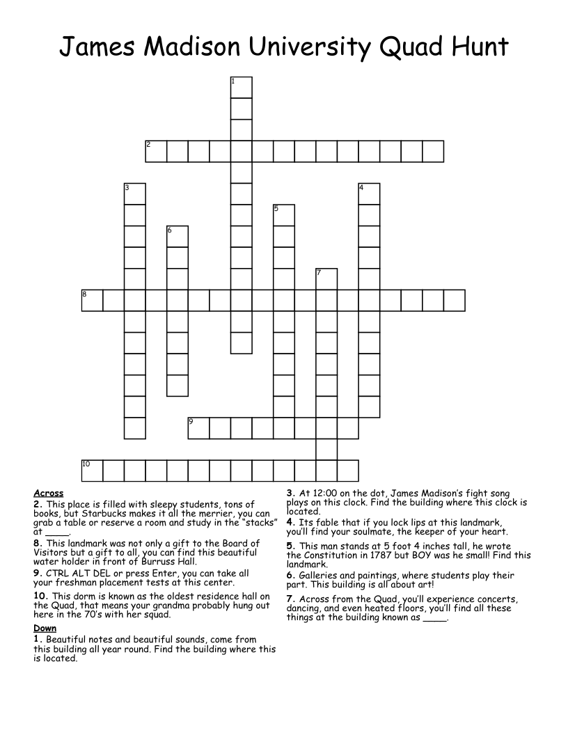 James Madison University Quad Hunt Crossword