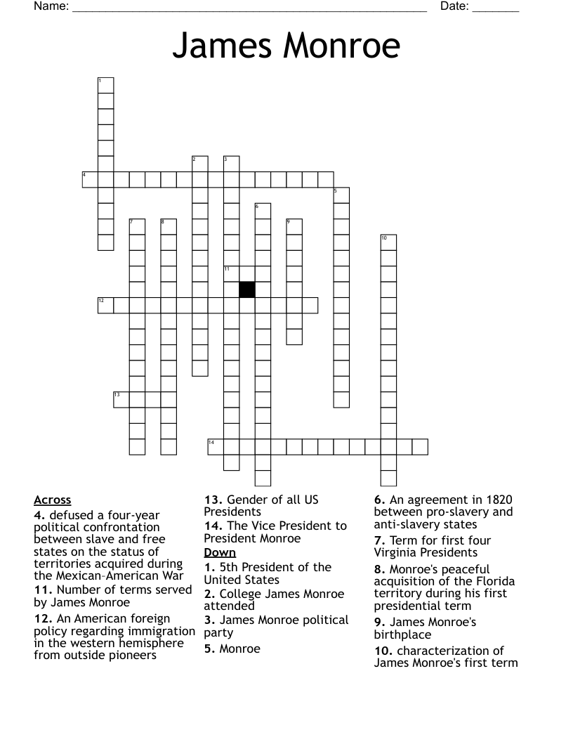 James Monroe Crossword