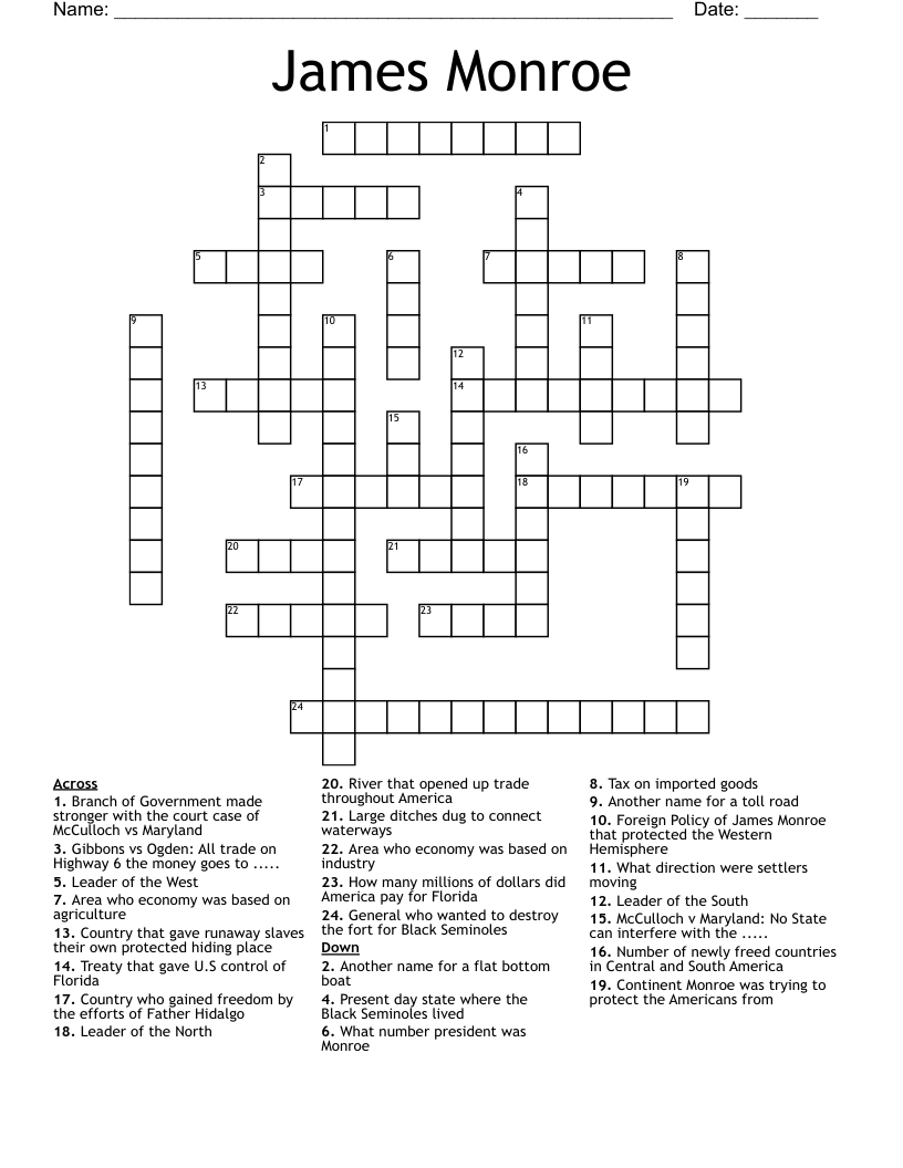 James Monroe Crossword