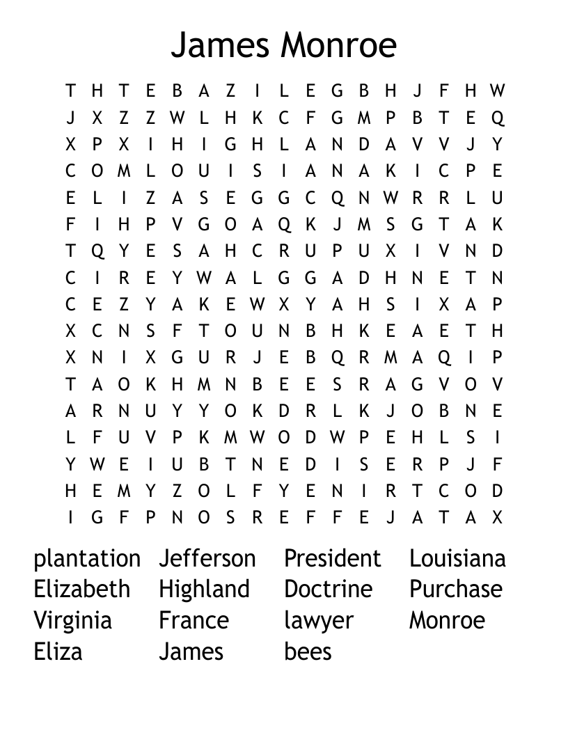James Monroe Word Search