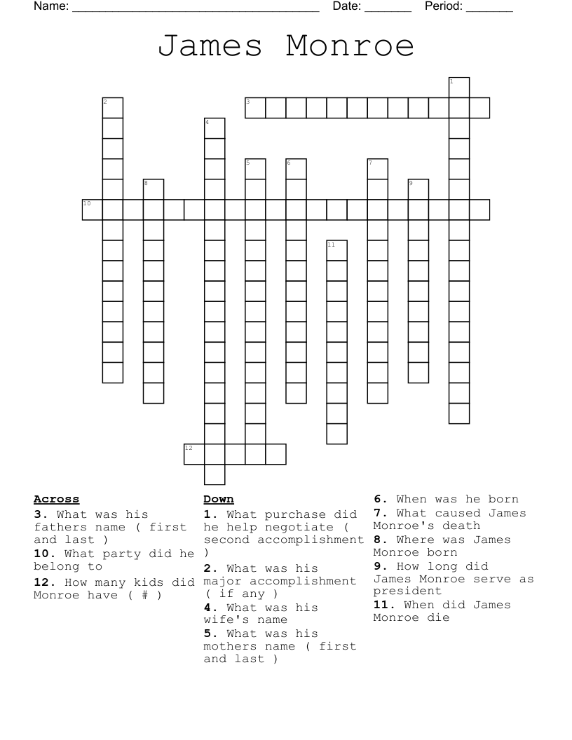 James Monroe Crossword