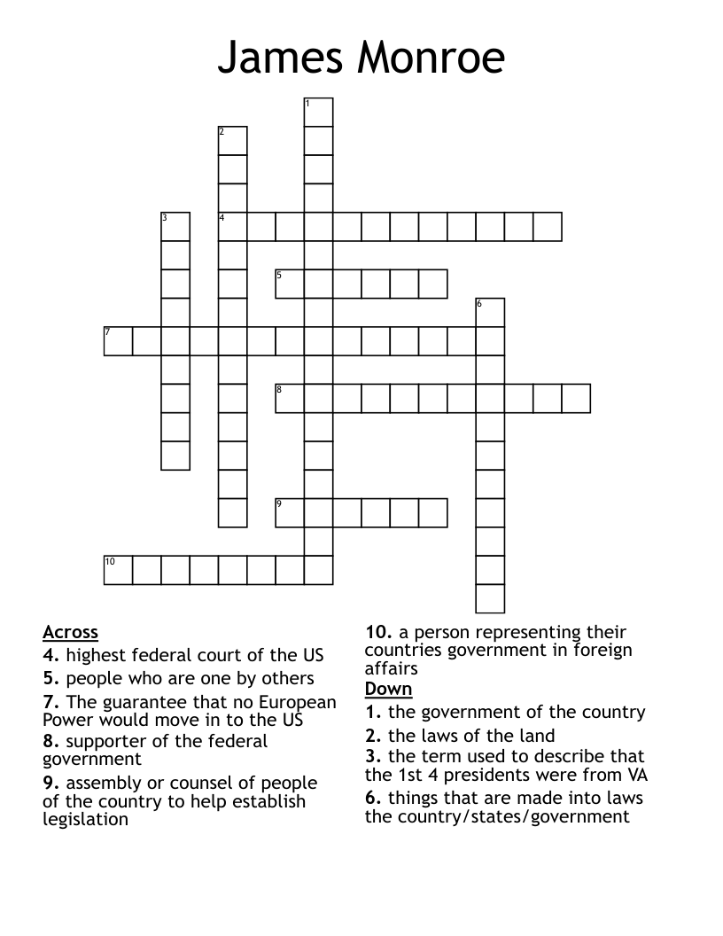 James Monroe Crossword