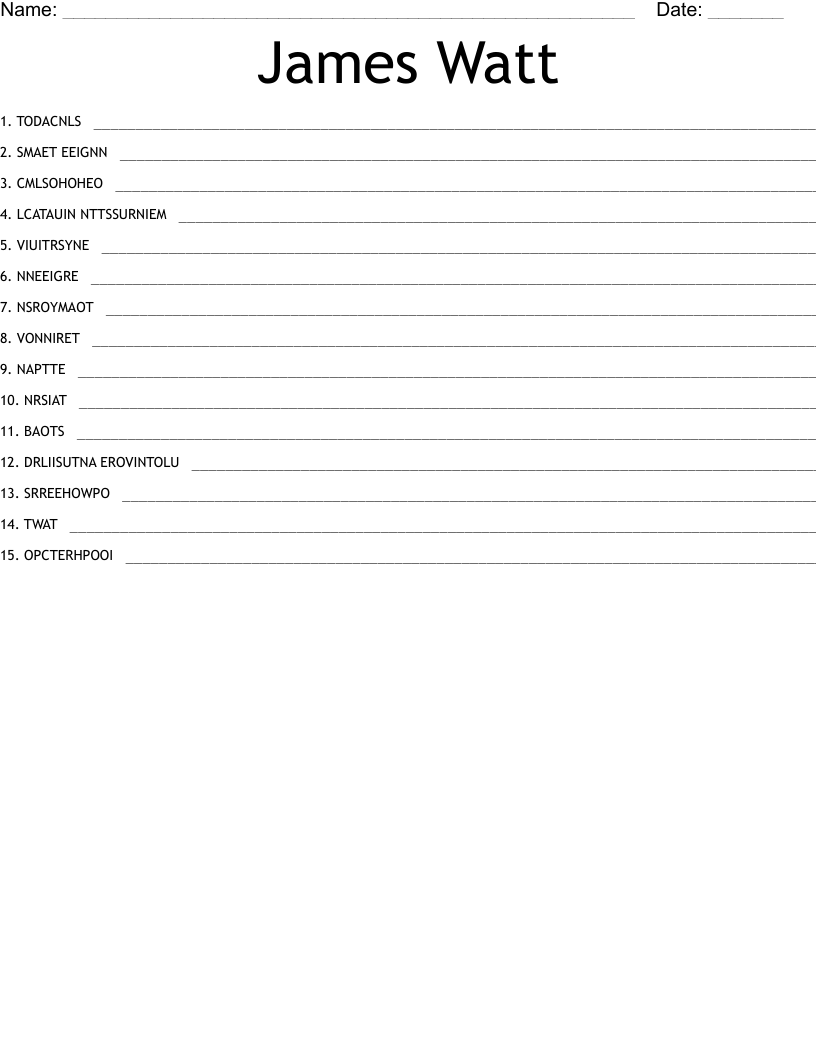 James Watt Word Scramble