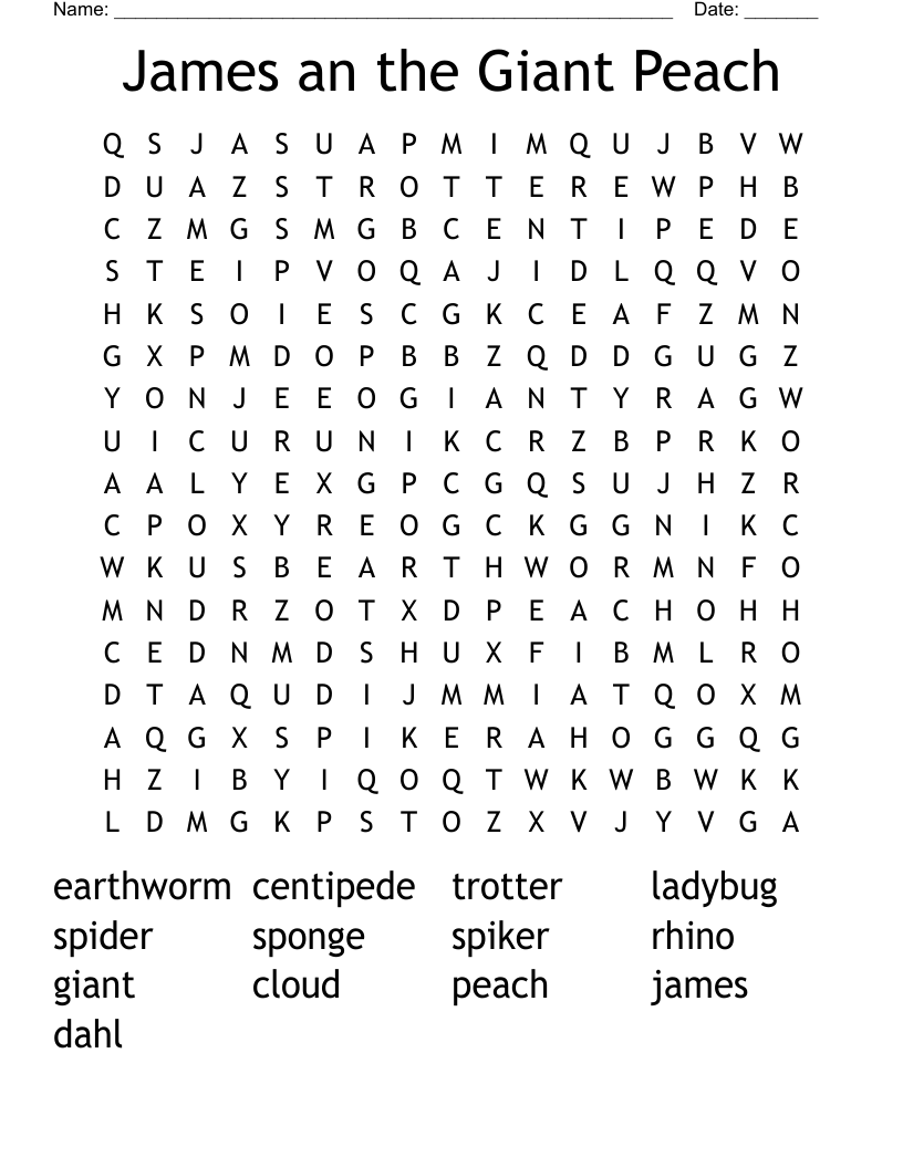 James an the Giant Peach Word Search