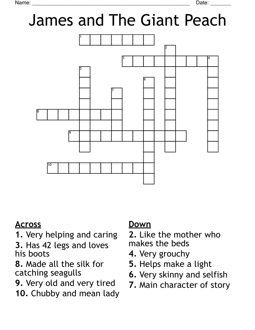 James and The Giant Peach Crossword