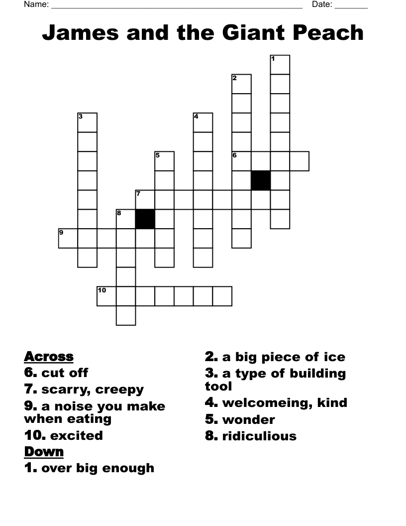 James and the Giant Peach Crossword