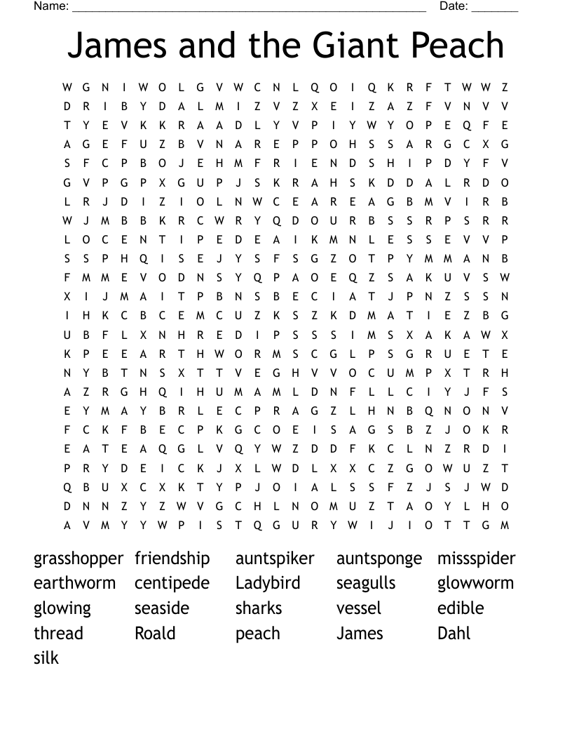 James and the Giant Peach Word Search
