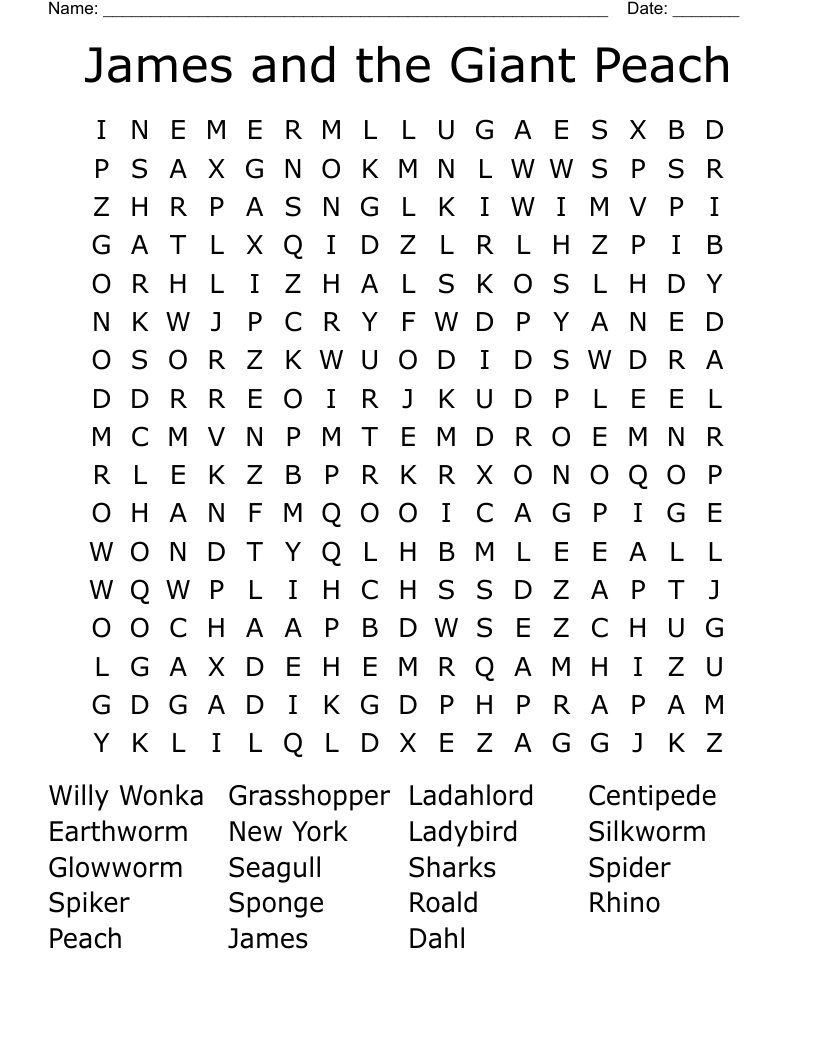 James and the Giant Peach Word Search