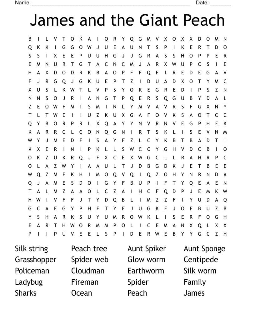 James and the Giant Peach Word Search