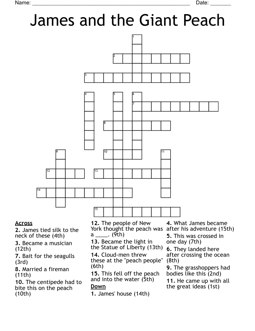 James and the Giant Peach Crossword