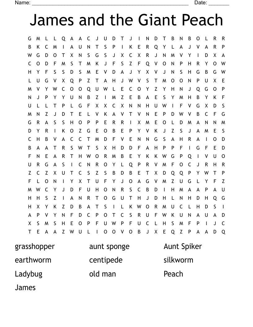 James and the Giant Peach Word Search