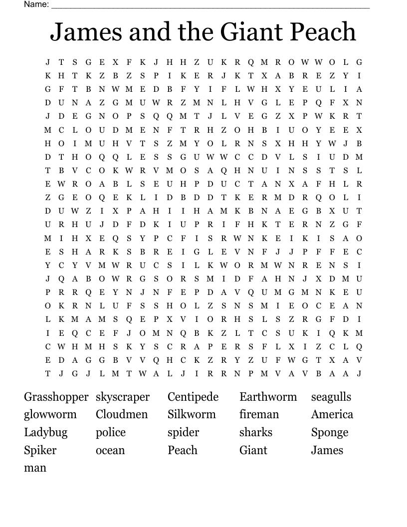 James and the Giant Peach Word Search