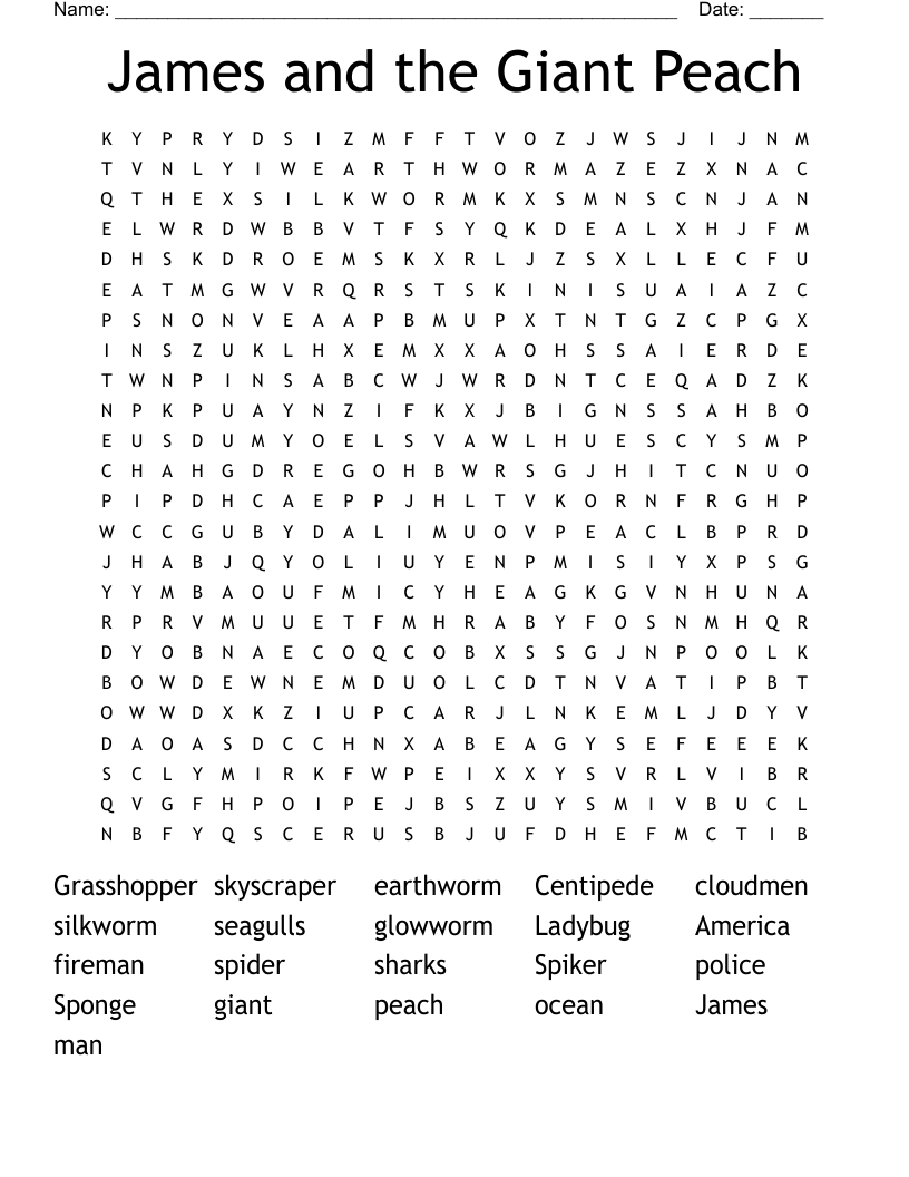 James and the Giant Peach Word Search