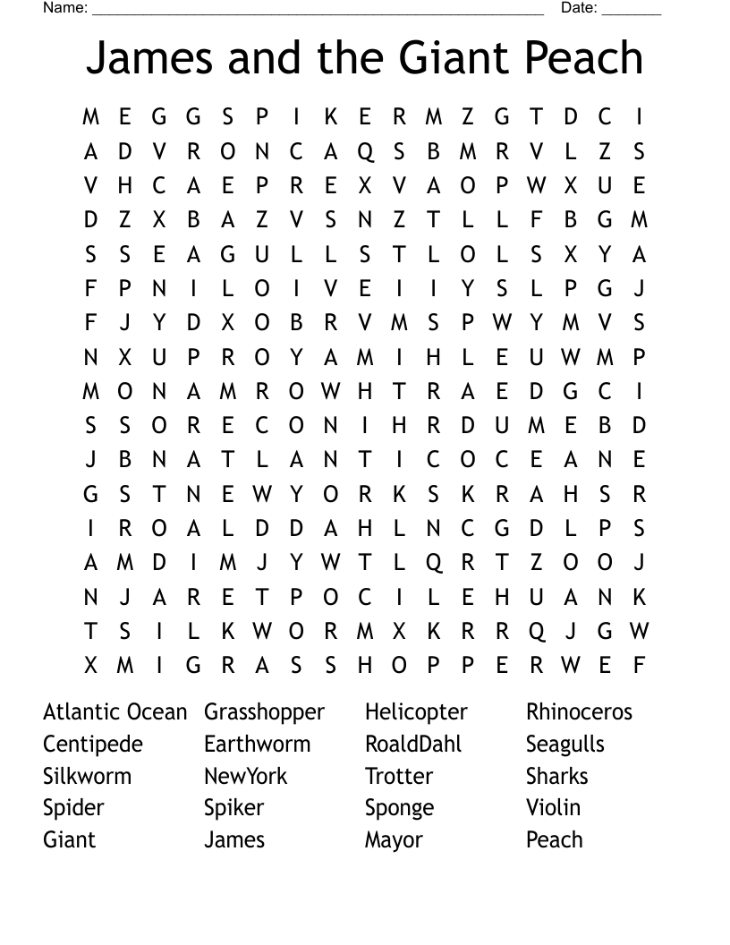 James and the Giant Peach Word Search