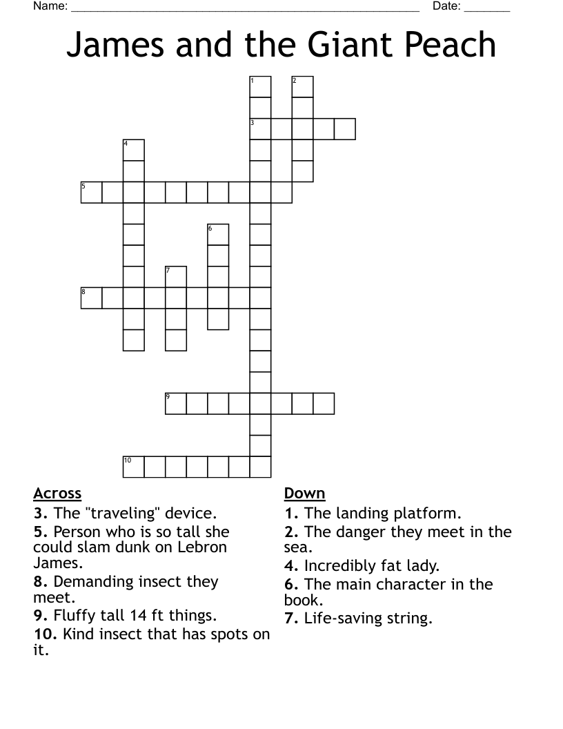 James and the Giant Peach Crossword