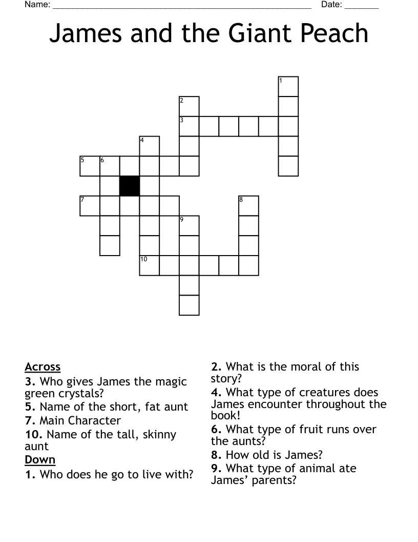 James and the Giant Peach Crossword