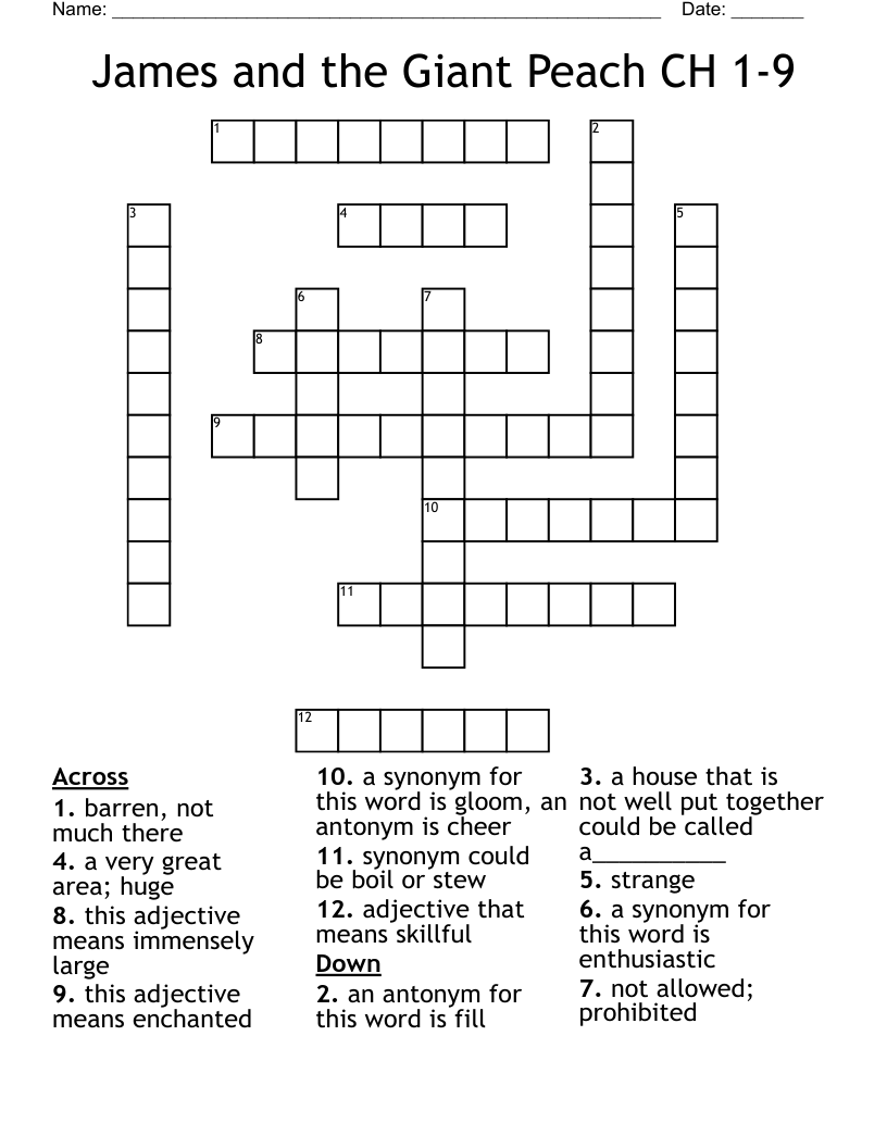 James and the Giant Peach CH 1-9 Crossword