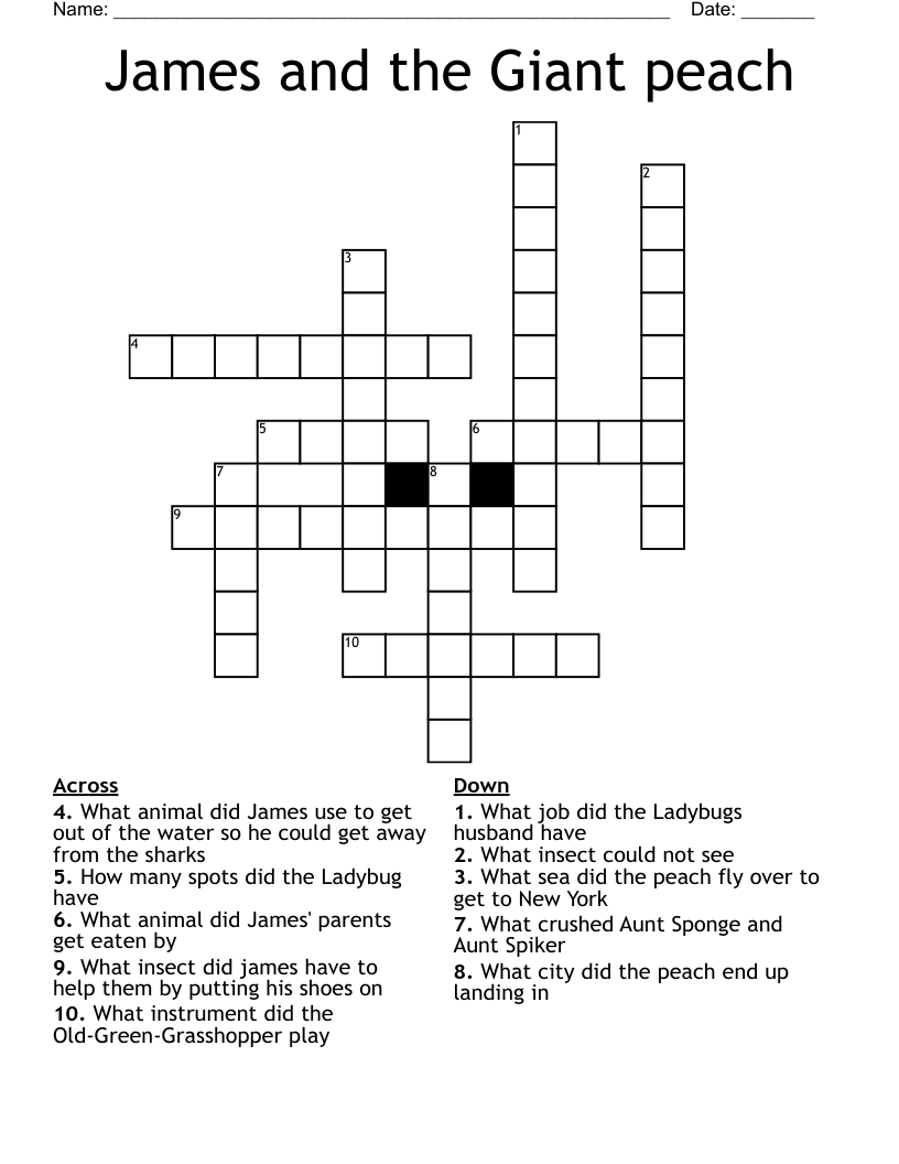 James and the Giant peach Crossword