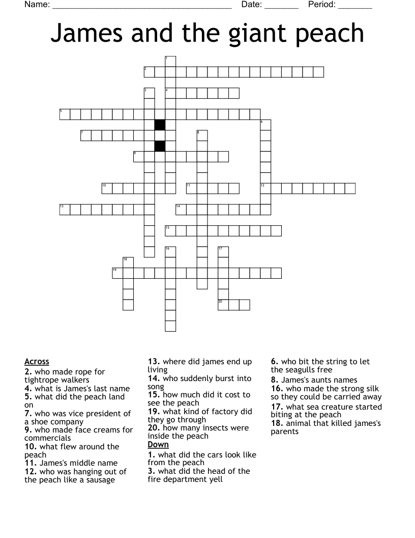 James and the giant peach Crossword