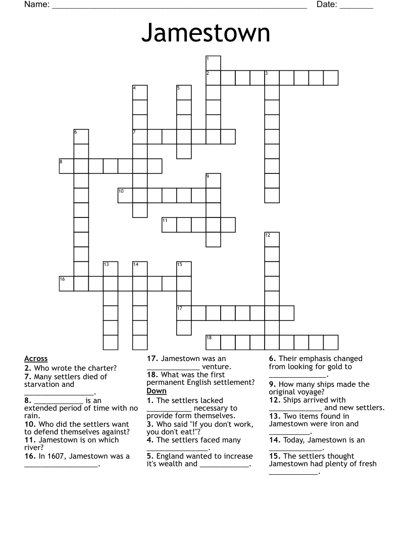 Jamestown Crossword