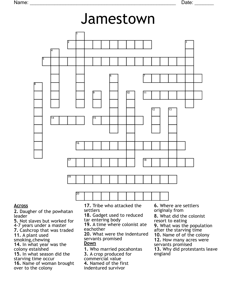 Jamestown Crossword
