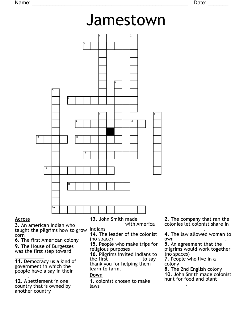 Jamestown Crossword