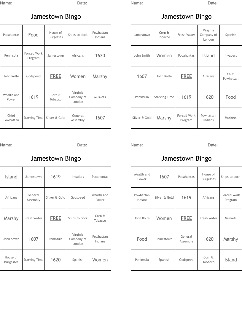 Jamestown Bingo