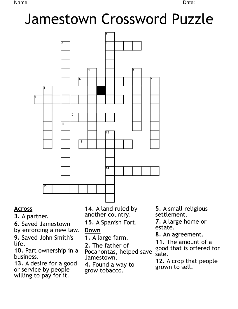Jamestown Crossword Puzzle
