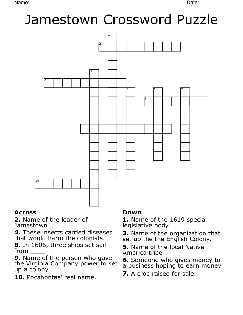 Jamestown Crossword Puzzle