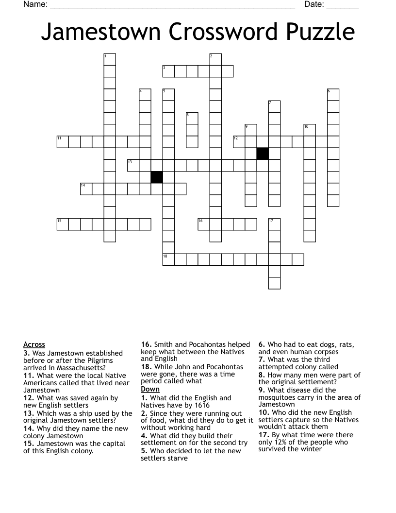 Jamestown Crossword Puzzle