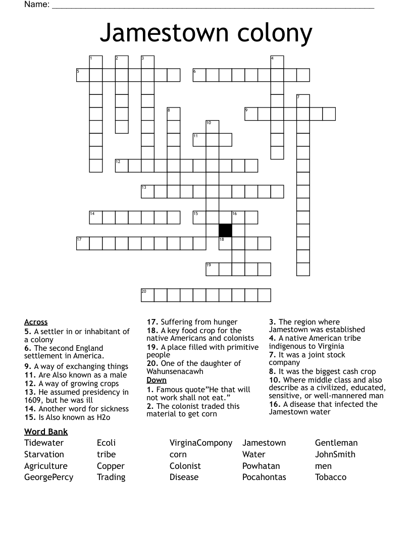 Jamestown colony Crossword