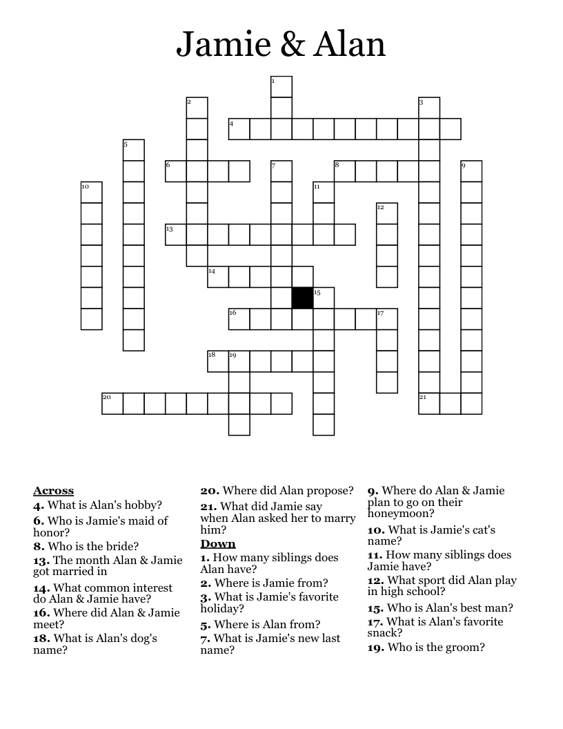 Jamie & Alan Crossword