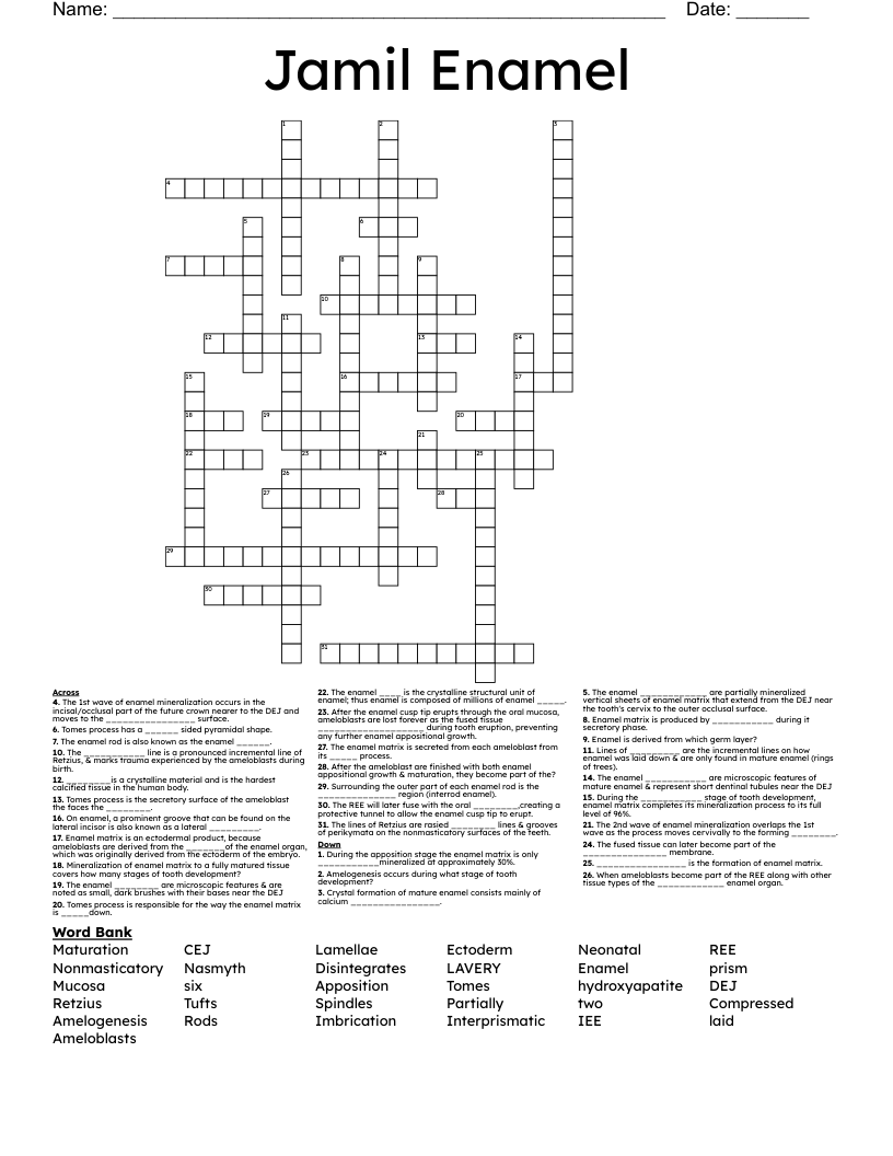 Jamil Enamel Crossword