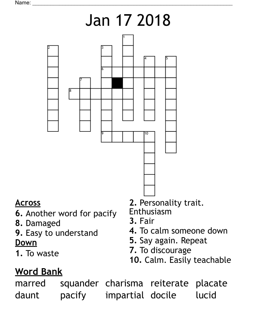 Jan 17 2018 Crossword