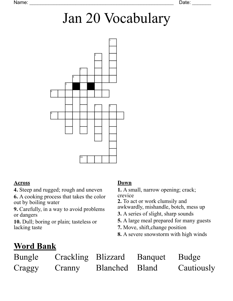 Jan 20 Vocabulary  Crossword