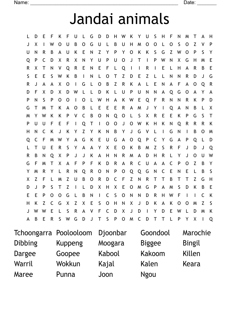Jandai animals Word Search